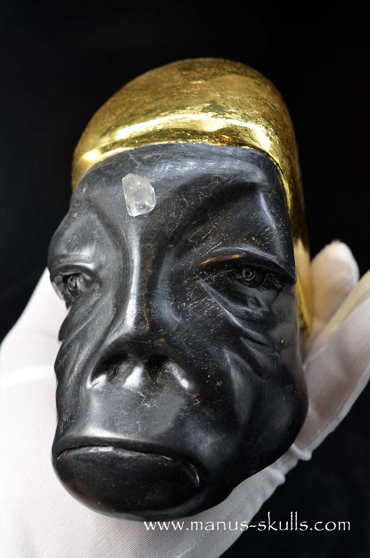 Manus skulls unique Crystal Carvings handmade skulls dragons pendants preseli bluestone tribals spiritual meaning wand Unicorn .. starlight being basalt gold leaf Herkimer diamond