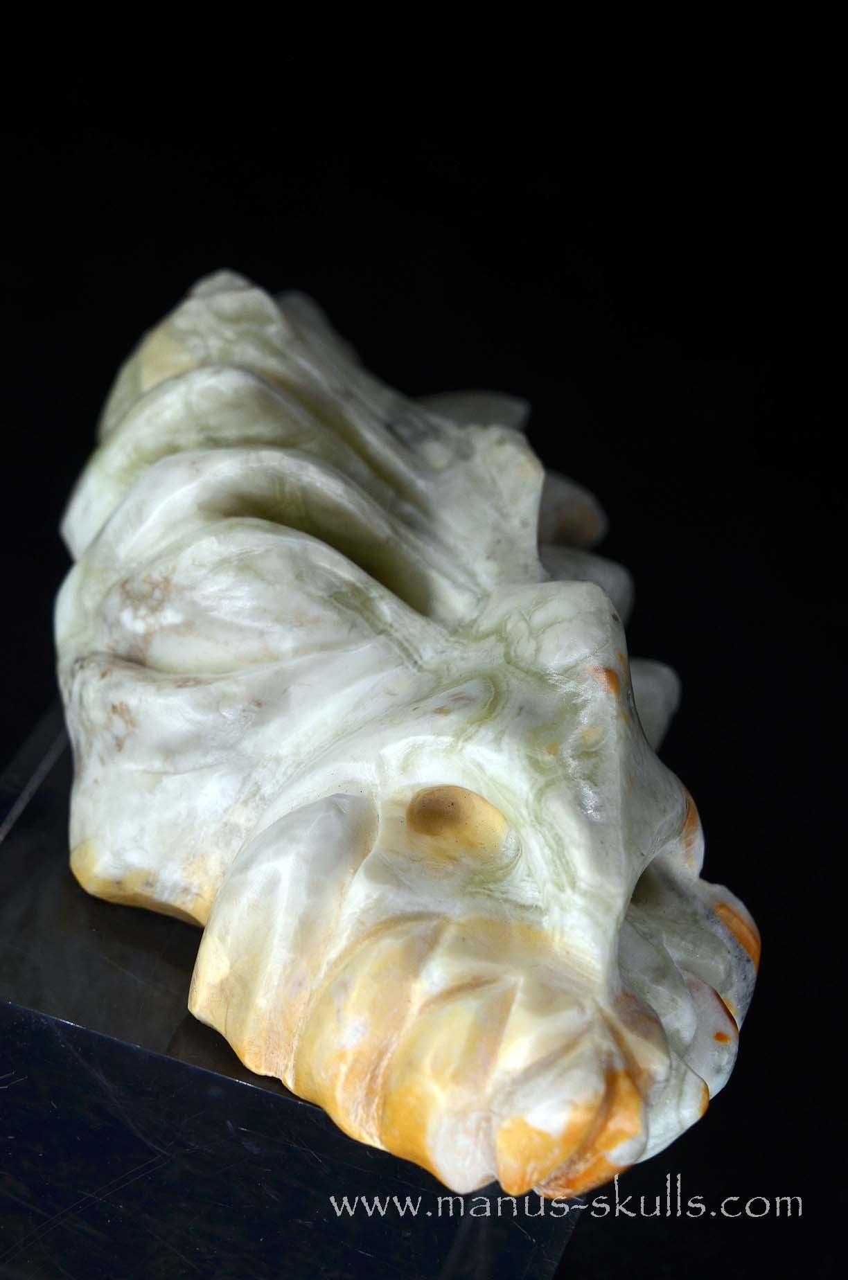 Manus skulls unique Crystal Carvings handmade skulls dragons pendants preseli bluestone tribals spiritual meaning wand Unicorn .. prehnite