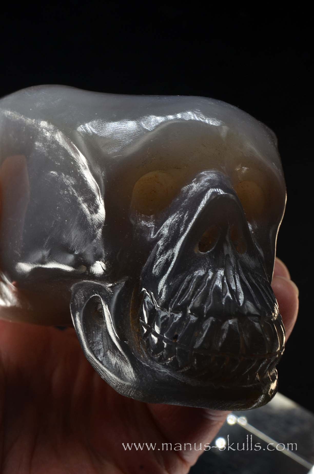 Open minded Chalcedony Geode Skull