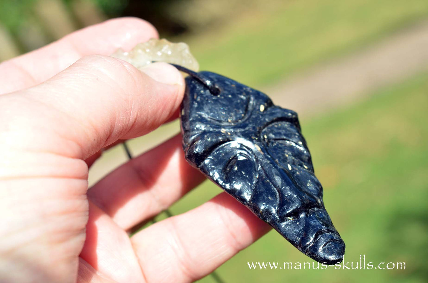 Large Nuummite Tribal Pendant with Libyan Desert Glass Slide bead.