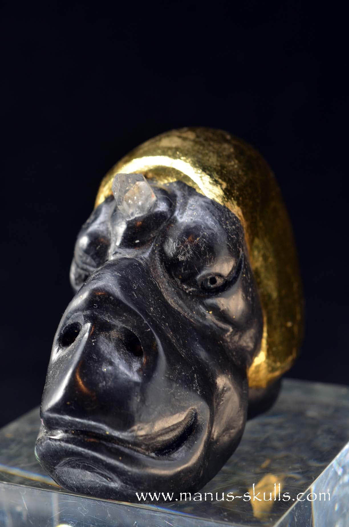 Manus skulls unique Crystal Carvings handmade skulls dragons pendants preseli bluestone tribals spiritual meaning wand Unicorn .. starlight being basalt gold leaf Herkimer diamond