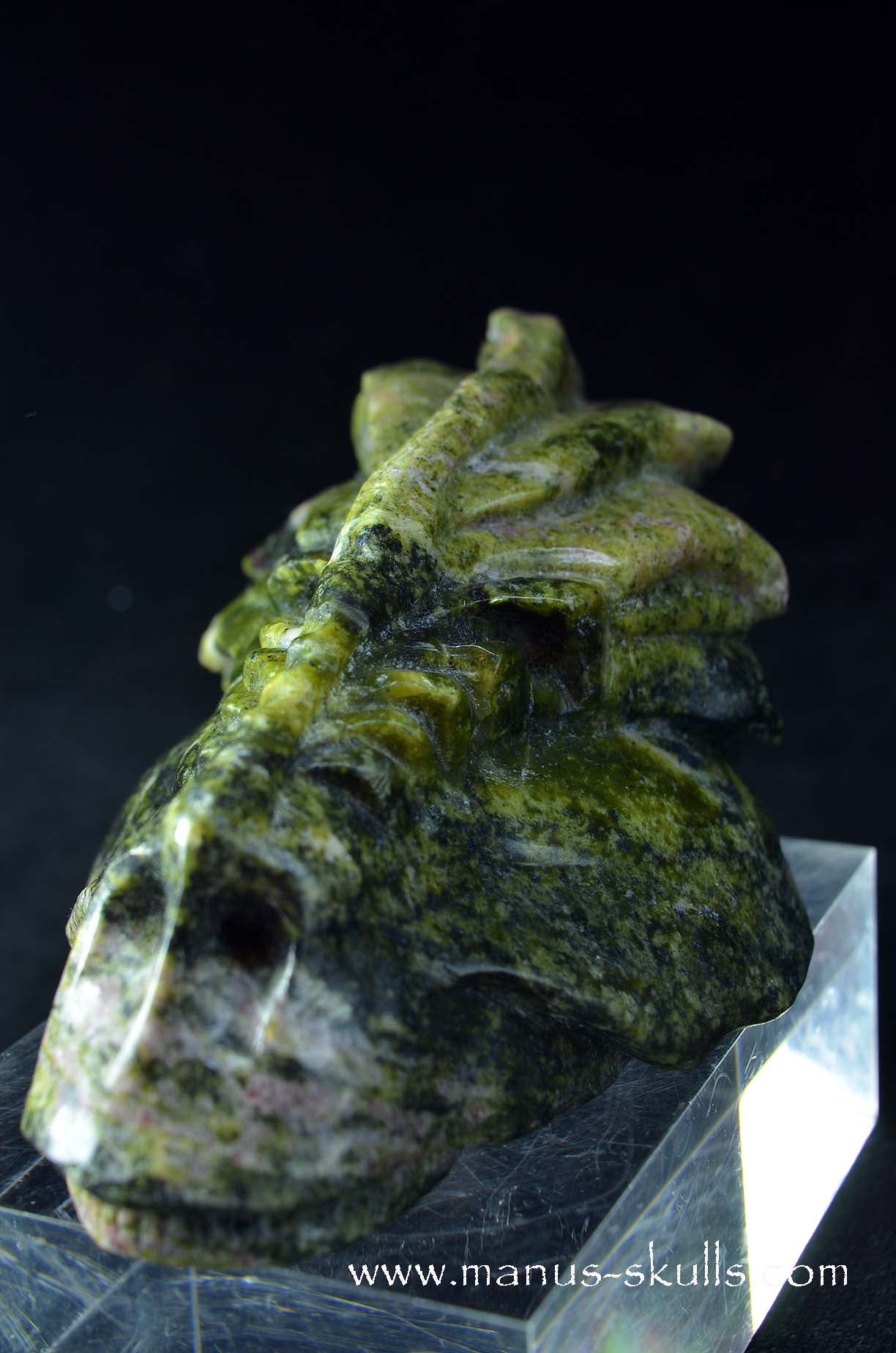 Manus skulls unique Crystal Carvings handmade skulls dragons pendants preseli bluestone tribals spiritual meaning wand Unicorn .. lizardite magnesite norwegian serpentine