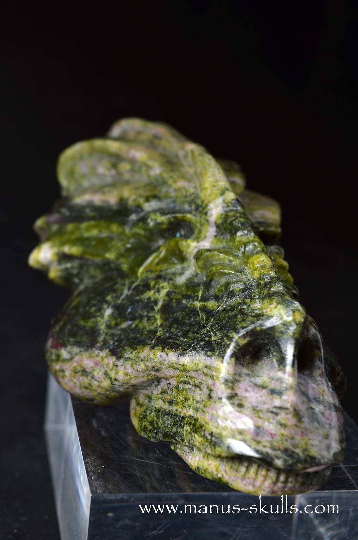 Manus skulls unique Crystal Carvings handmade skulls dragons pendants preseli bluestone tribals spiritual meaning wand Unicorn .. lizardite magnesite norwegian serpentine