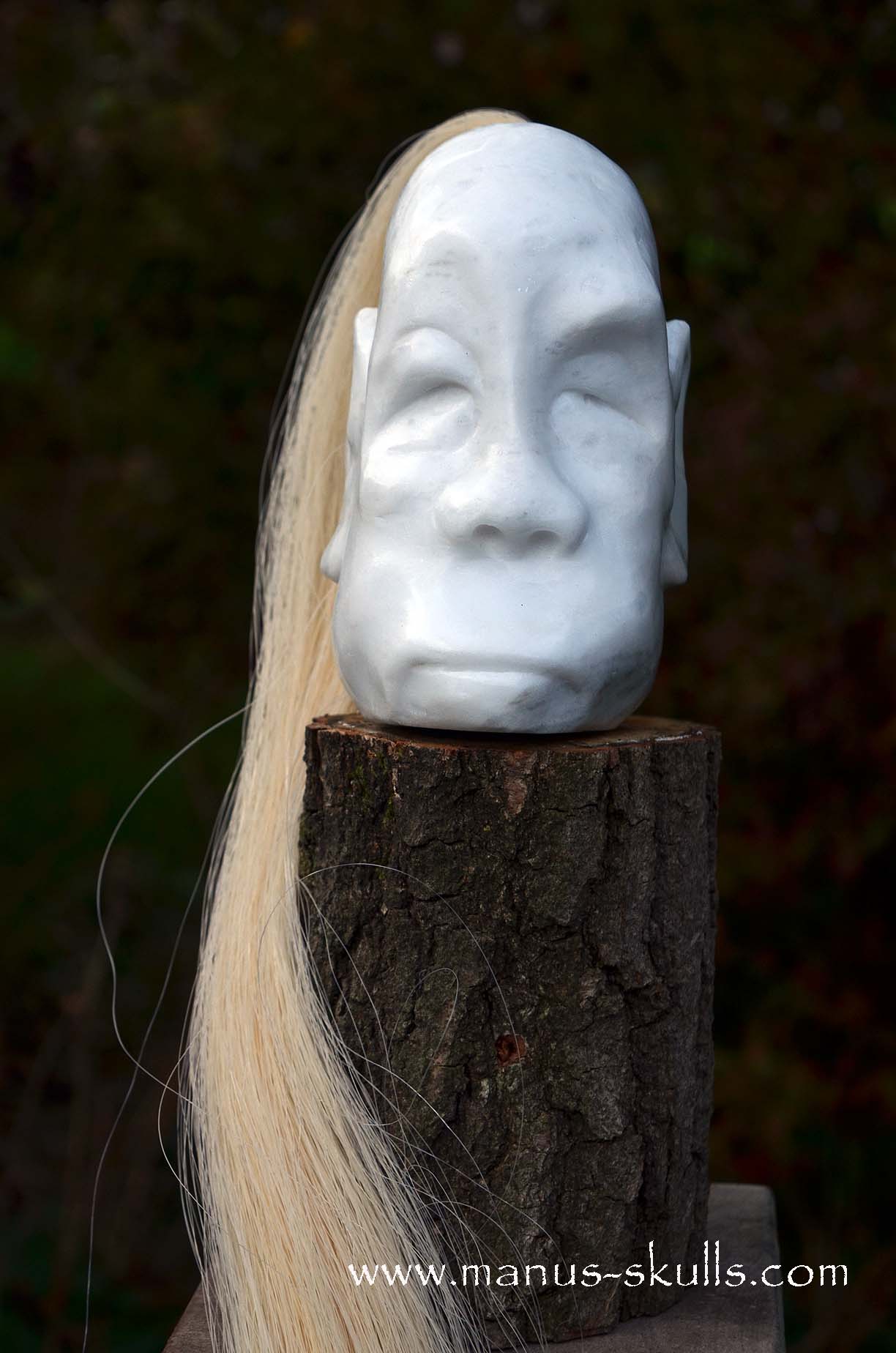 Peaceful White German Barite Tribal Skull Face.