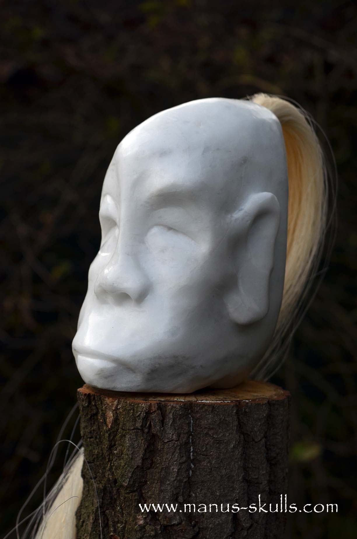 Peaceful White German Barite Tribal Skull Face.
