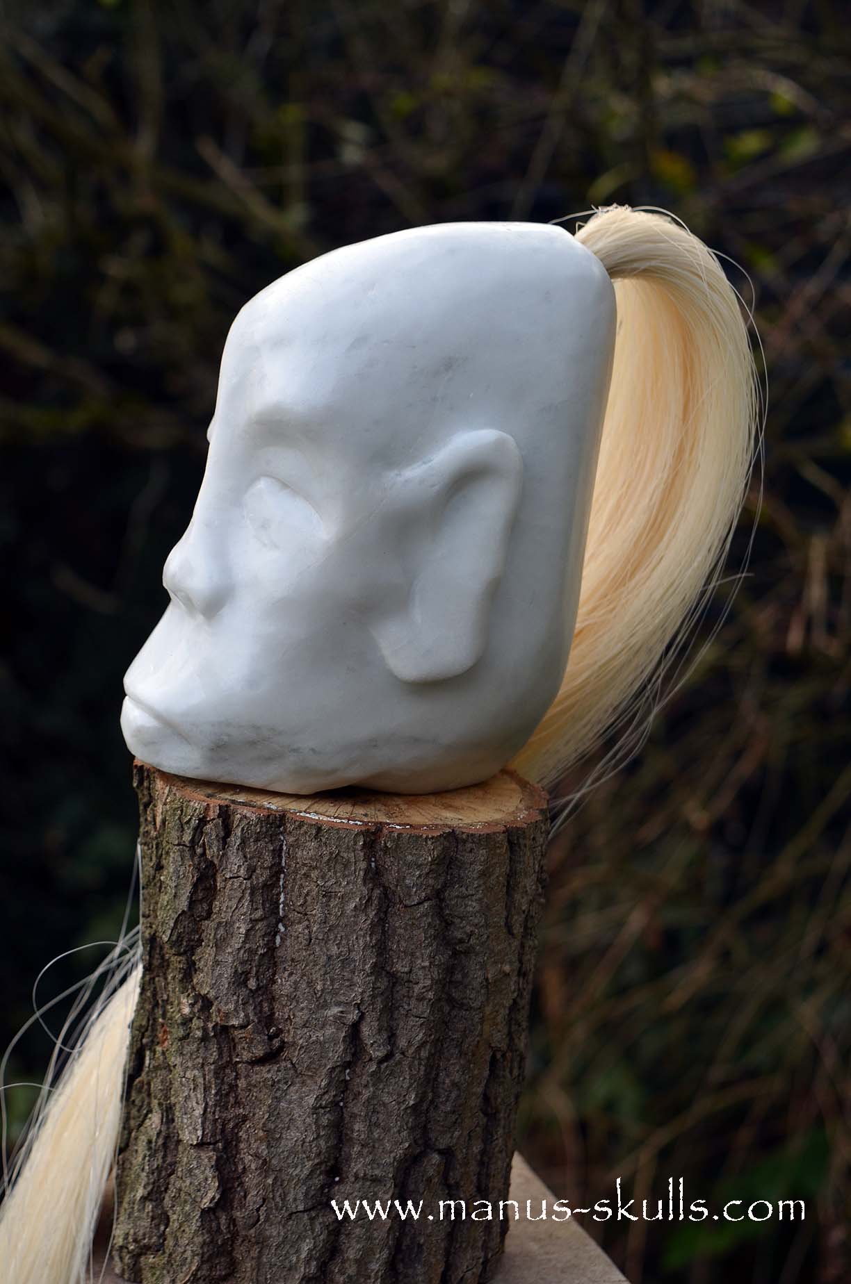 Peaceful White German Barite Tribal Skull Face.