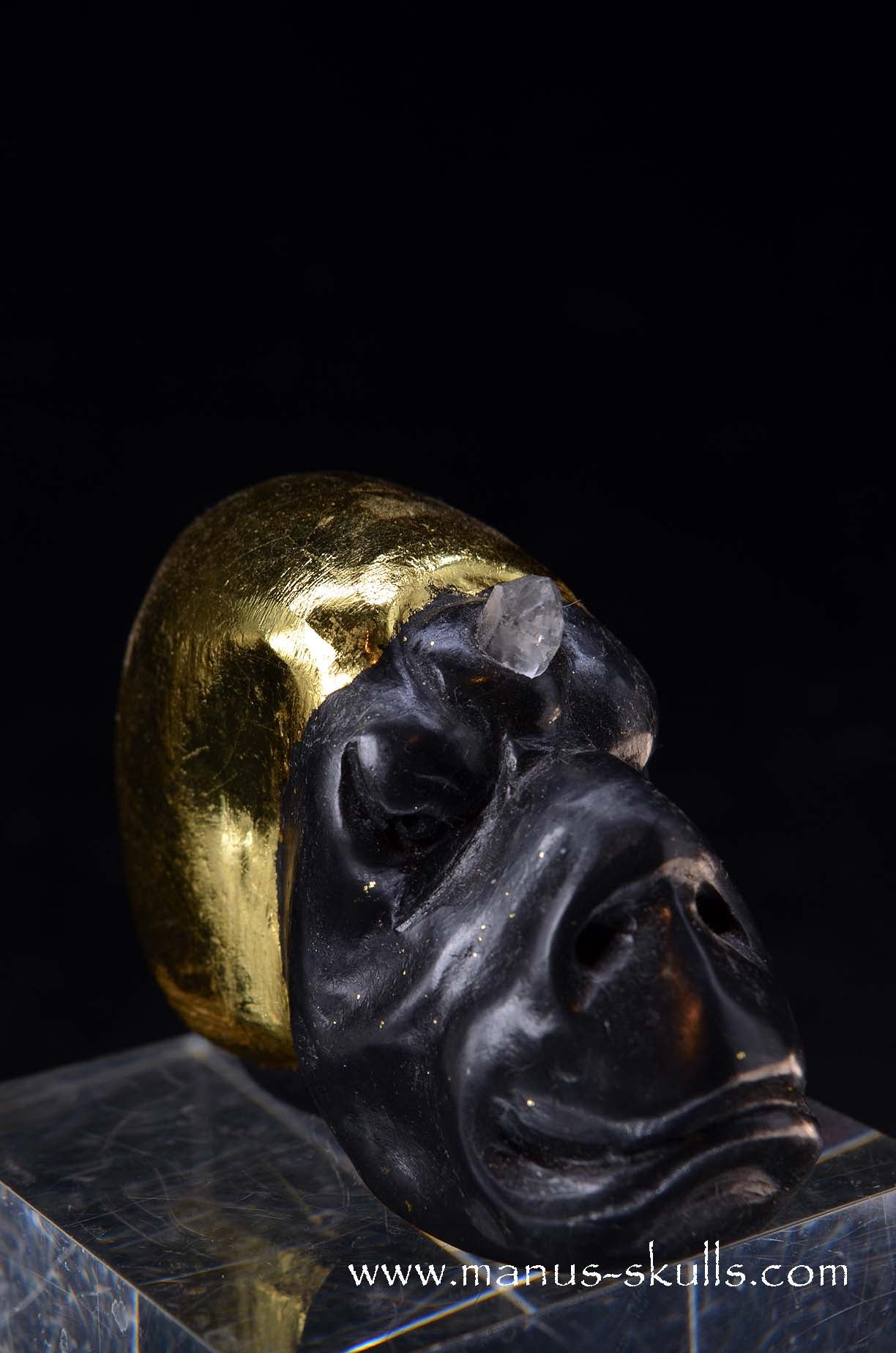 Manus skulls unique Crystal Carvings handmade skulls dragons pendants preseli bluestone tribals spiritual meaning wand Unicorn .. starlight being basalt gold leaf Herkimer diamond