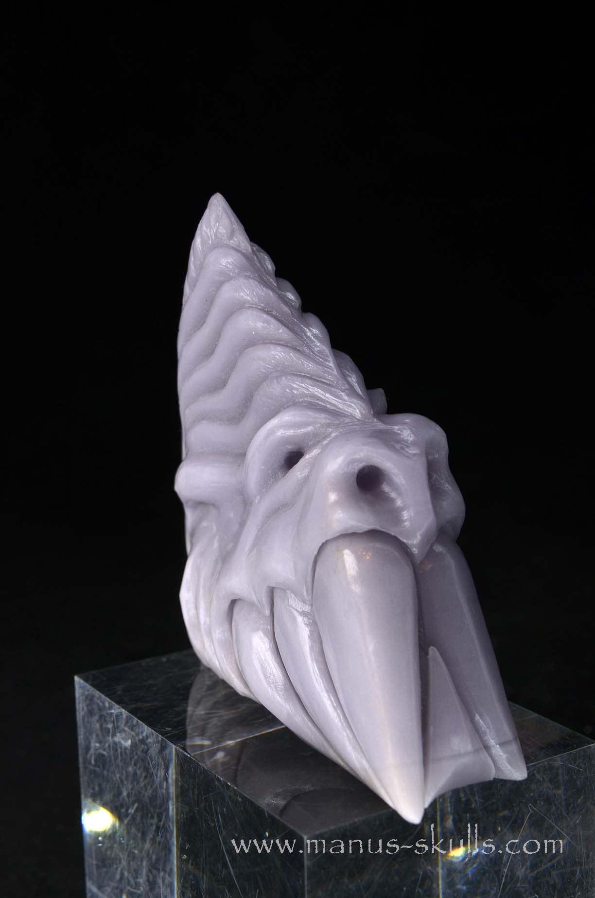 Manus skulls unique Crystal Carvings handmade skulls dragons pendants preseli bluestone tribals spiritual meaning wand Unicorn .. yttrium fluorite  lavender