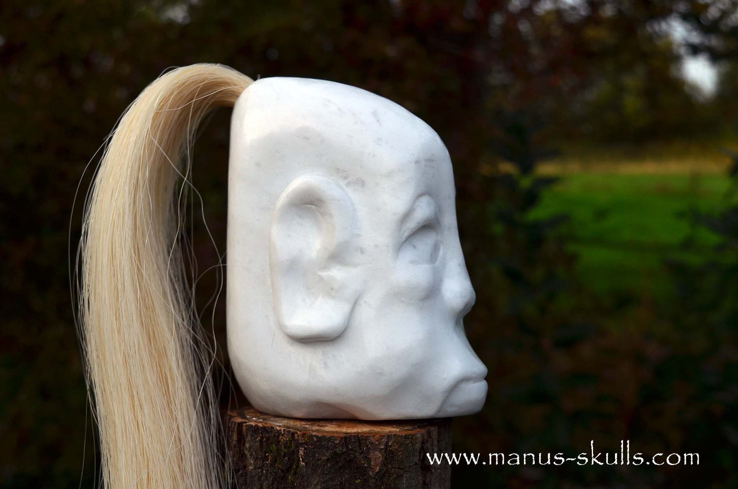 Peaceful White German Barite Tribal Skull Face.