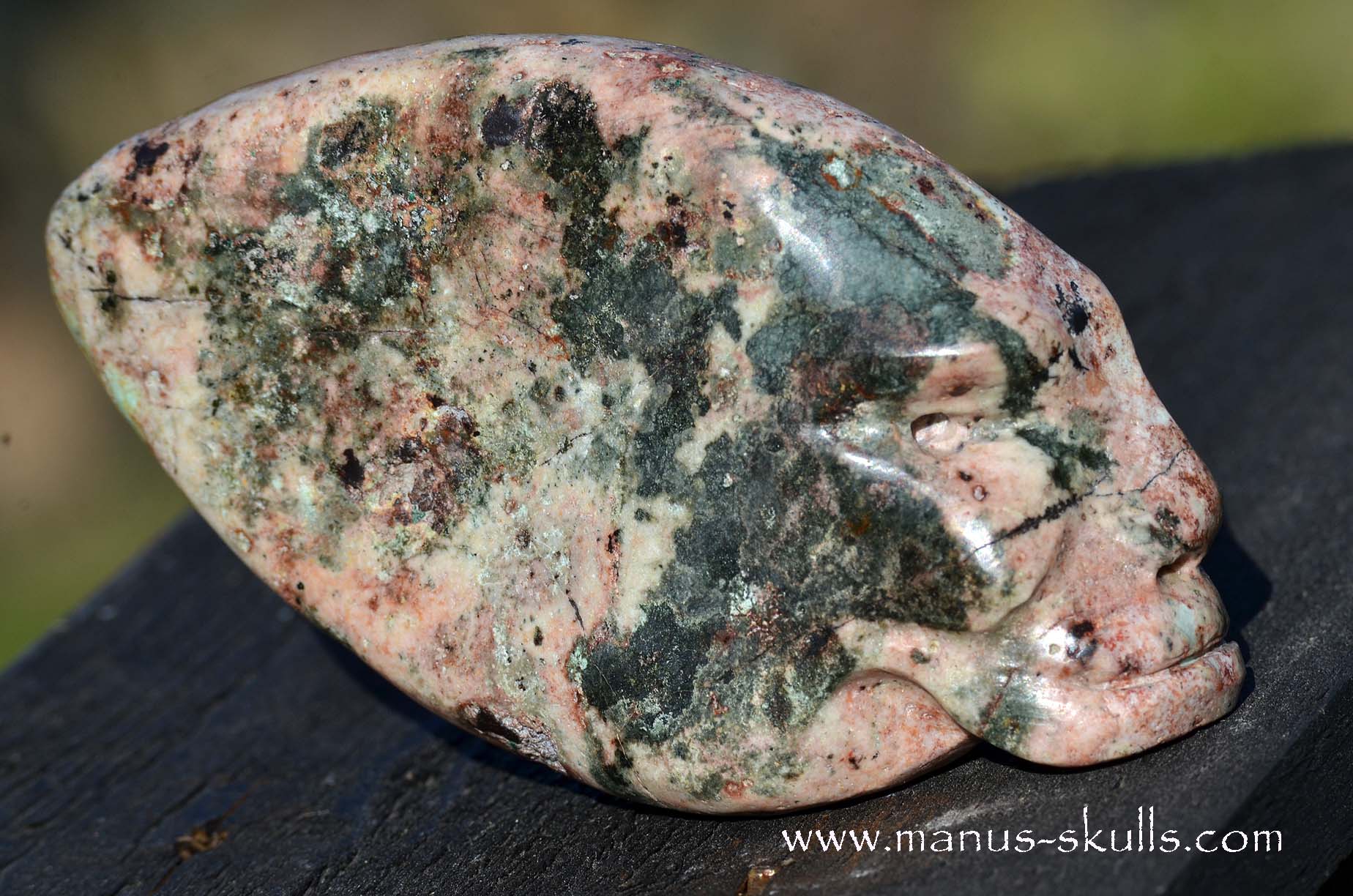 Manus skulls unique Crystal Carvings handmade skulls dragons pendants preseli bluestone tribals spiritual meaning  Eilat stone traveller Manus Skull