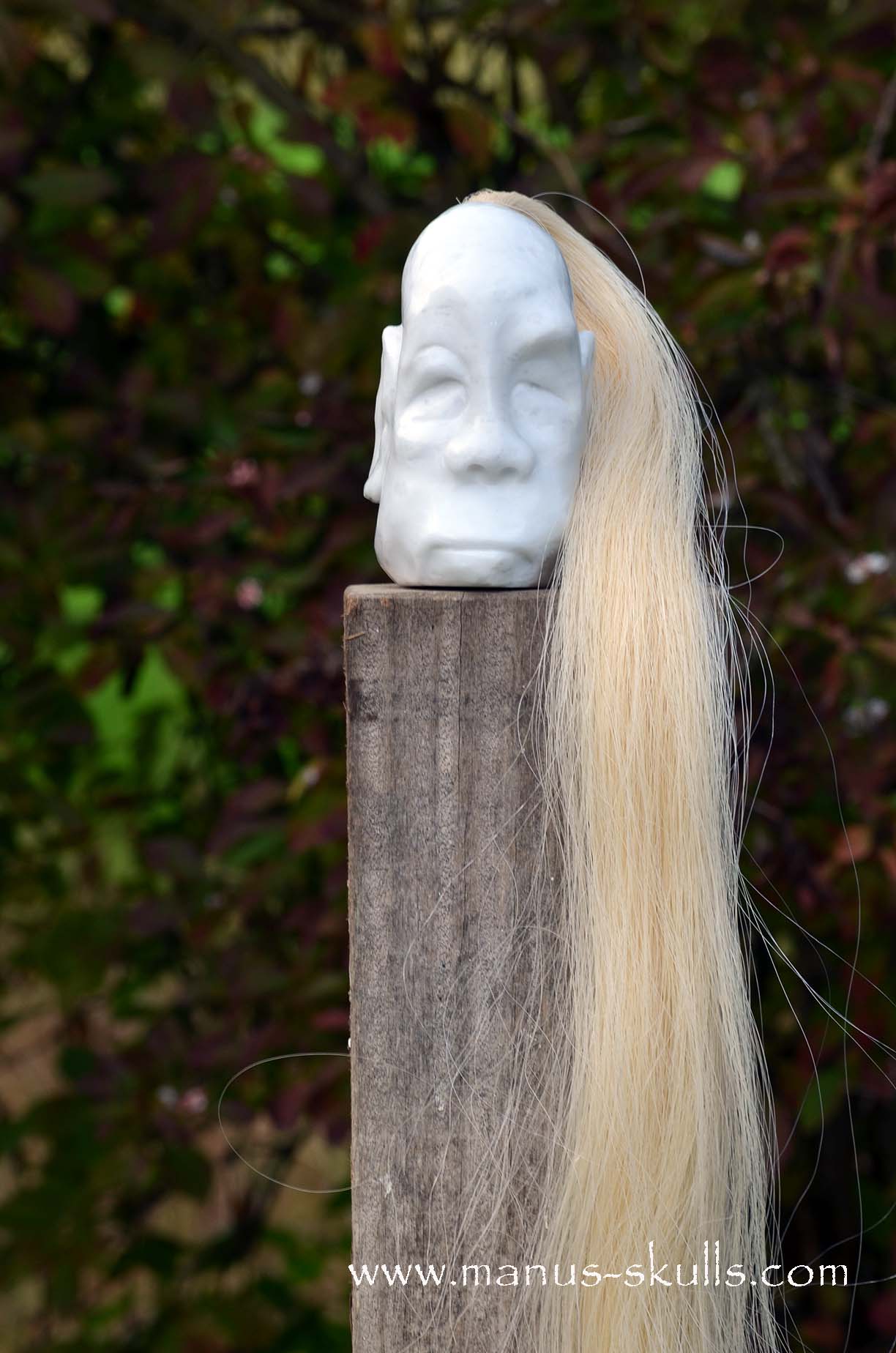 Peaceful White German Barite Tribal Skull Face.