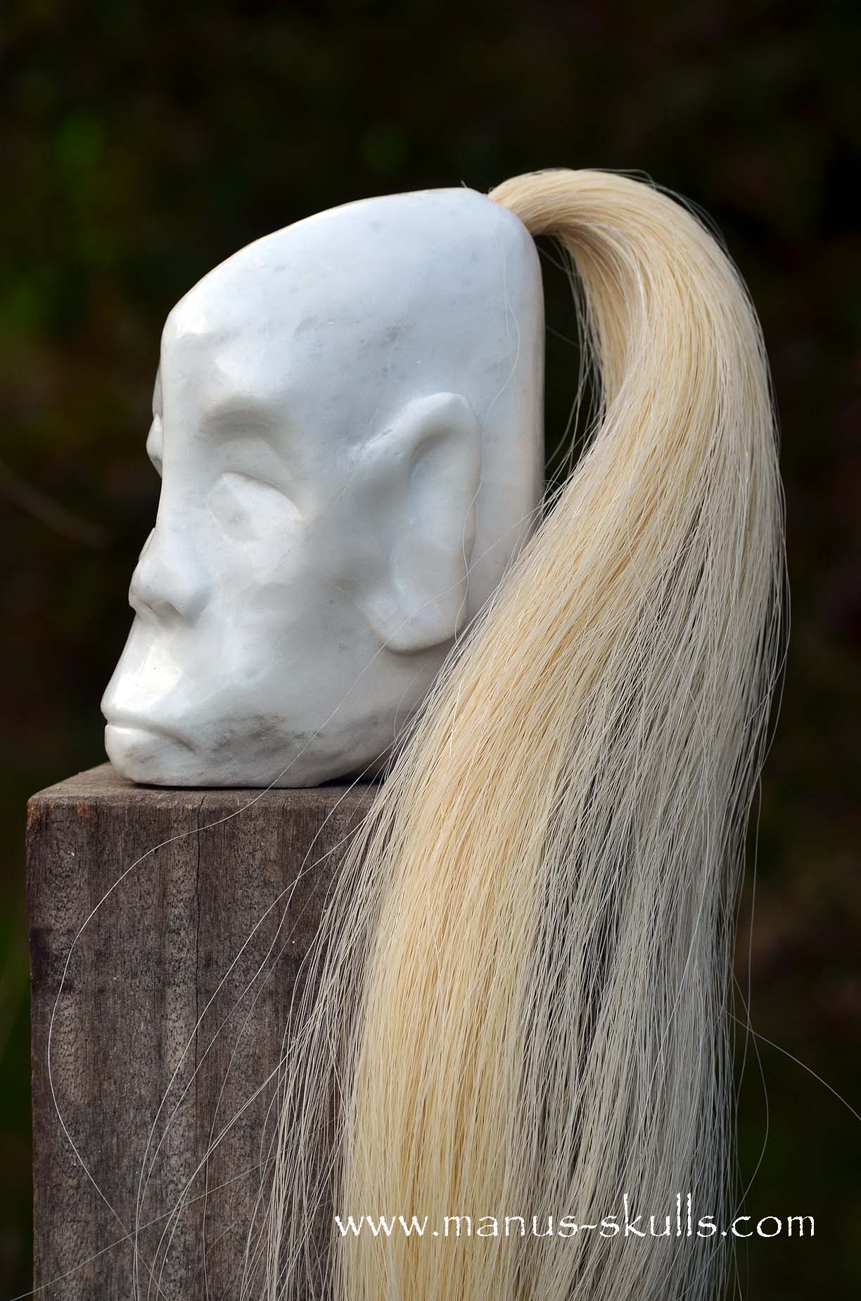 Peaceful White German Barite Tribal Skull Face.