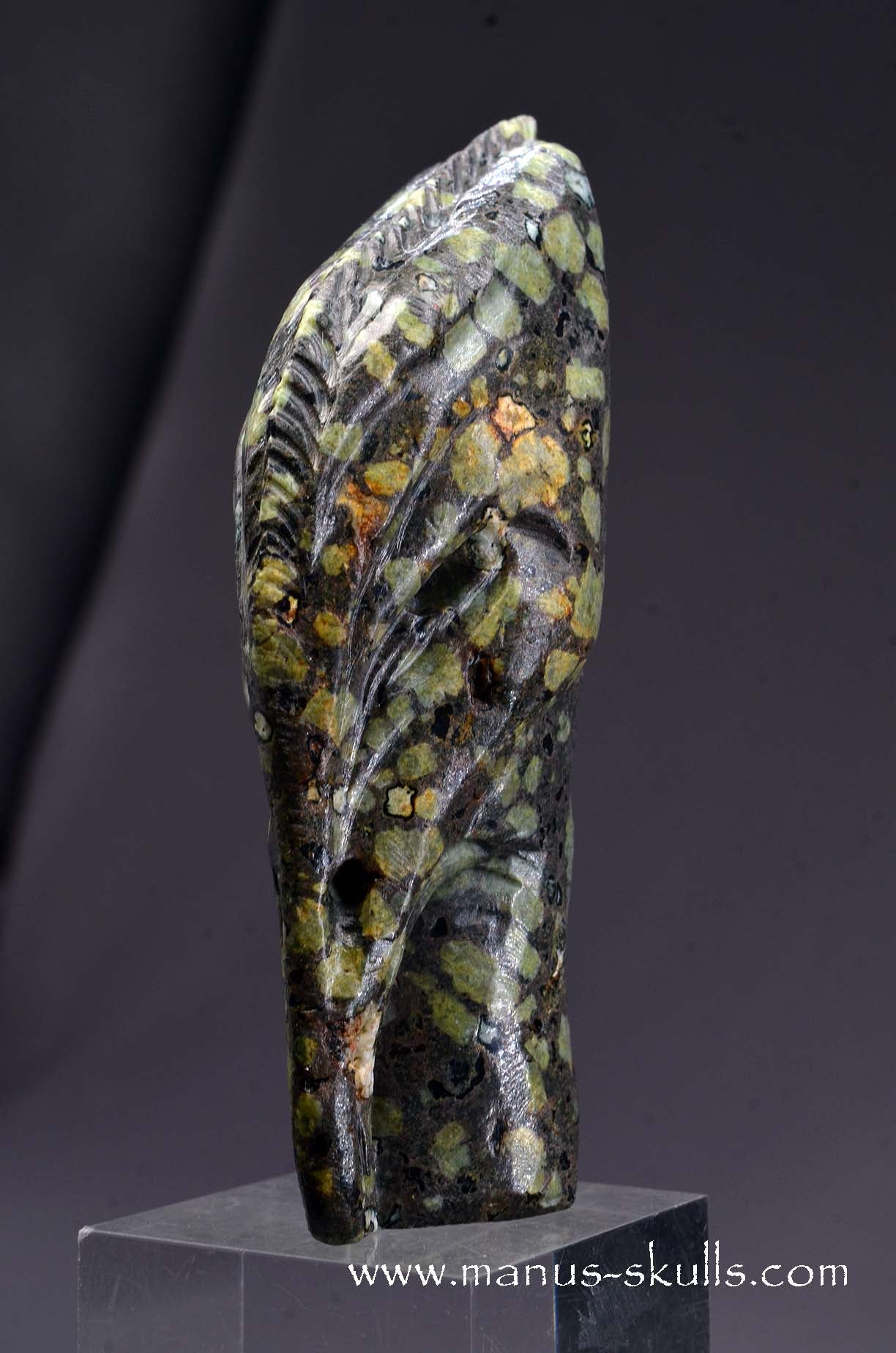 Manus skulls unique Crystal Carvings handmade skulls dragons pendants preseli bluestone tribals spiritual meaning wand Unicorn .. lakelandite bird skull