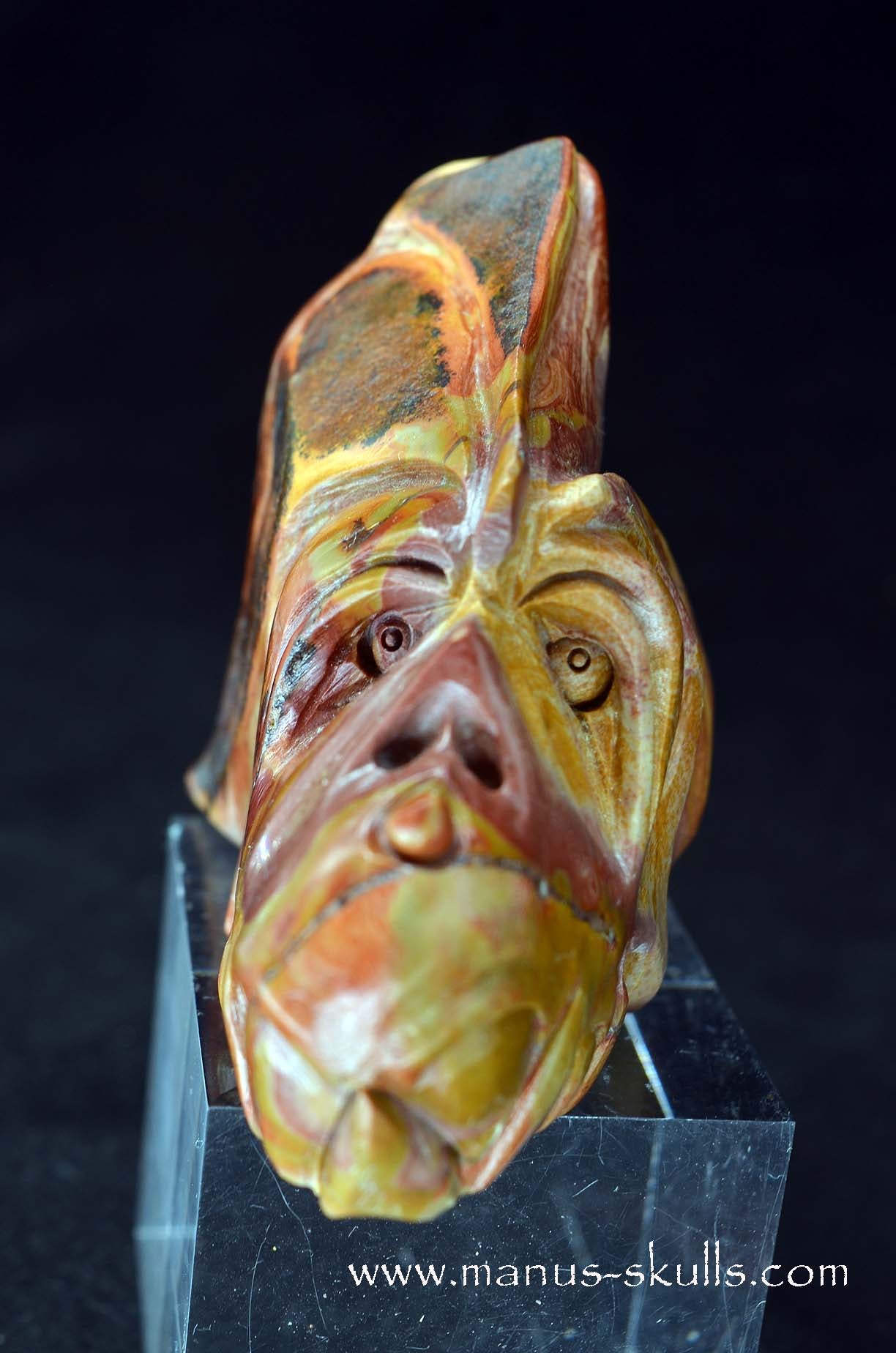 Manus skulls unique Crystal Carvings handmade skulls dragons pendants preseli bluestone tribals spiritual meaning wand Unicorn .. rainbow jasper