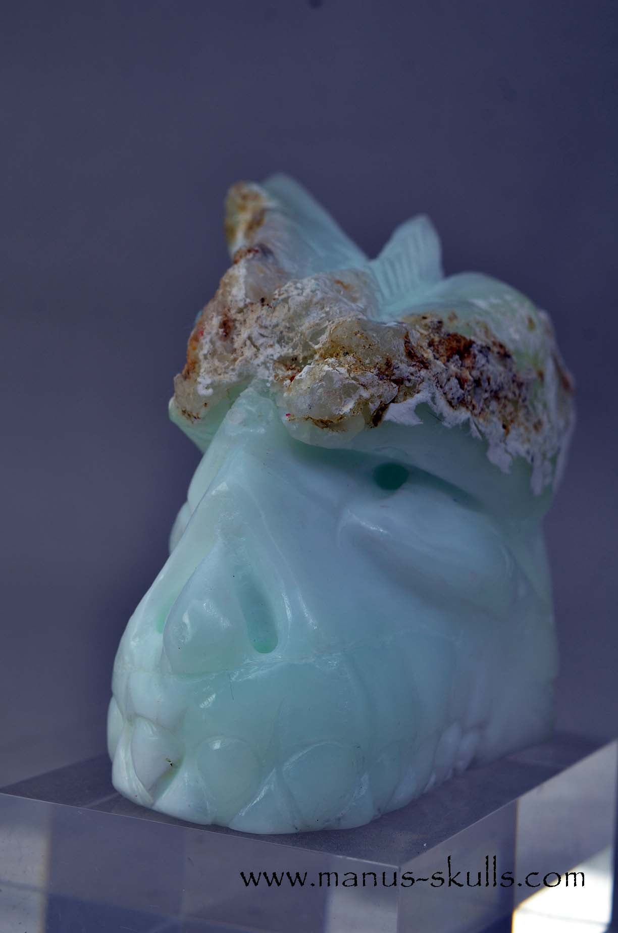 Manus skulls unique Crystal Carvings handmade skulls dragons pendants preseli bluestone tribals spiritual meaning .. mint green opal