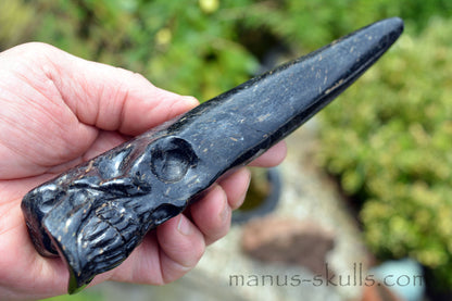 Nuummite Conehead Merlin Wand Skull .....