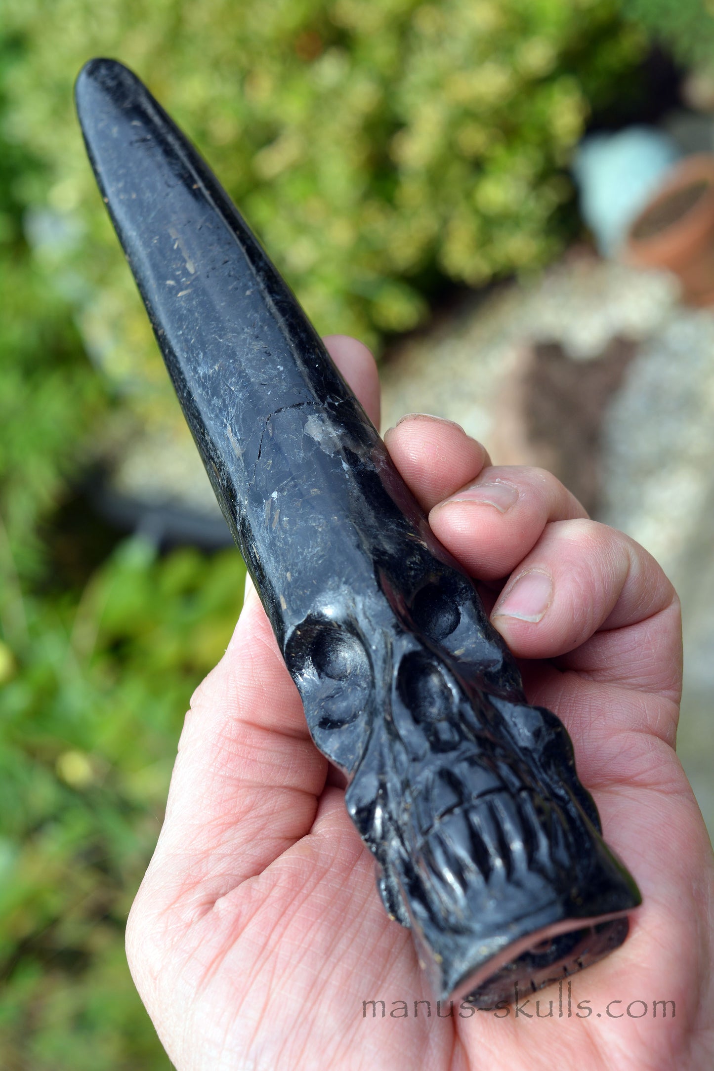 Nuummite Conehead Merlin Wand Skull .....