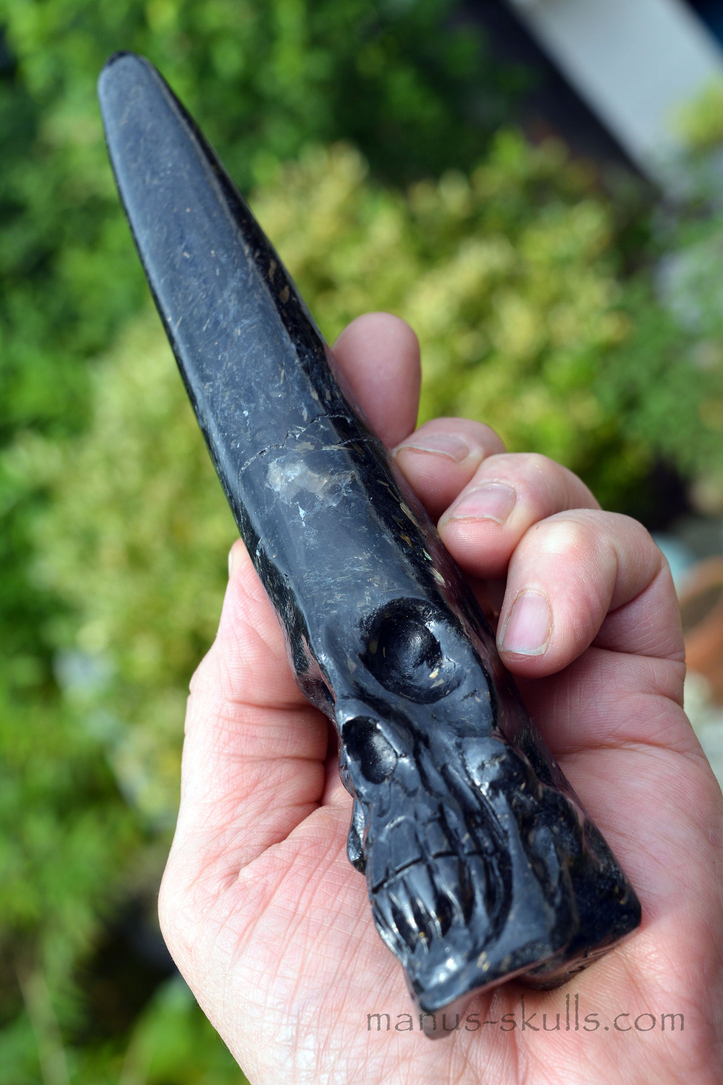 Nuummite Conehead Merlin Wand Skull .....