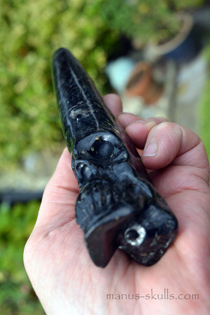 Nuummite Conehead Merlin Wand Skull .....