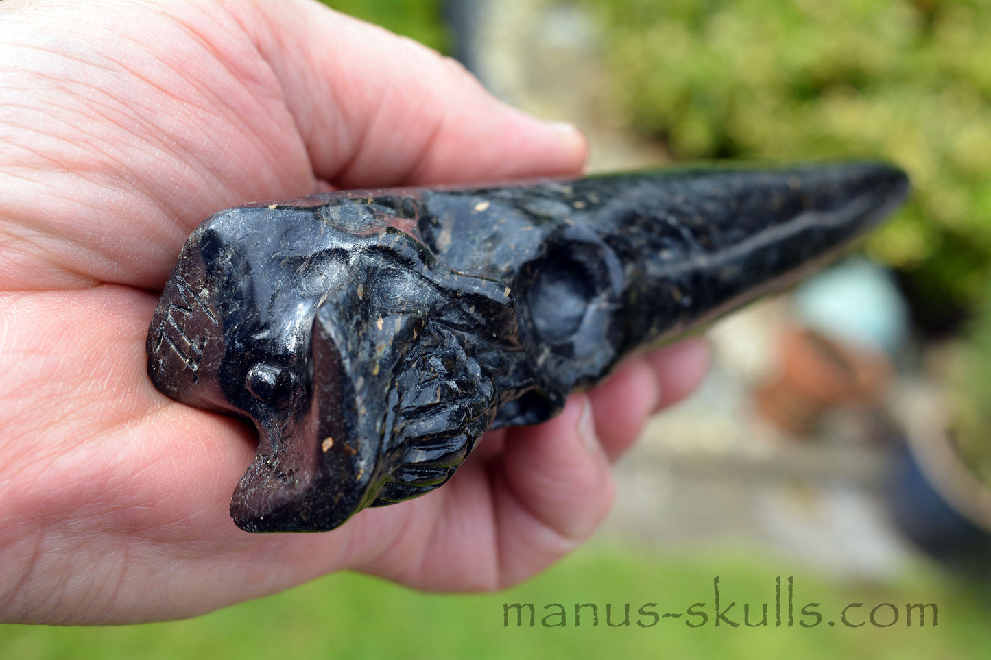 Nuummite Conehead Merlin Wand Skull .....