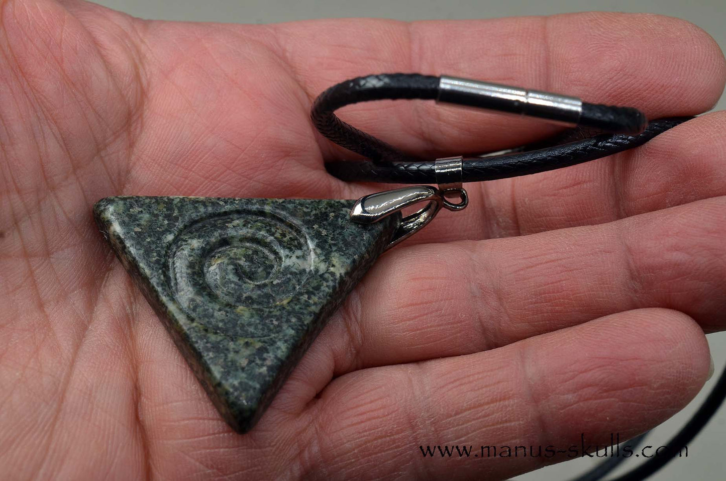 Triangle Preseli Bluestone Spiral Awen Pendant