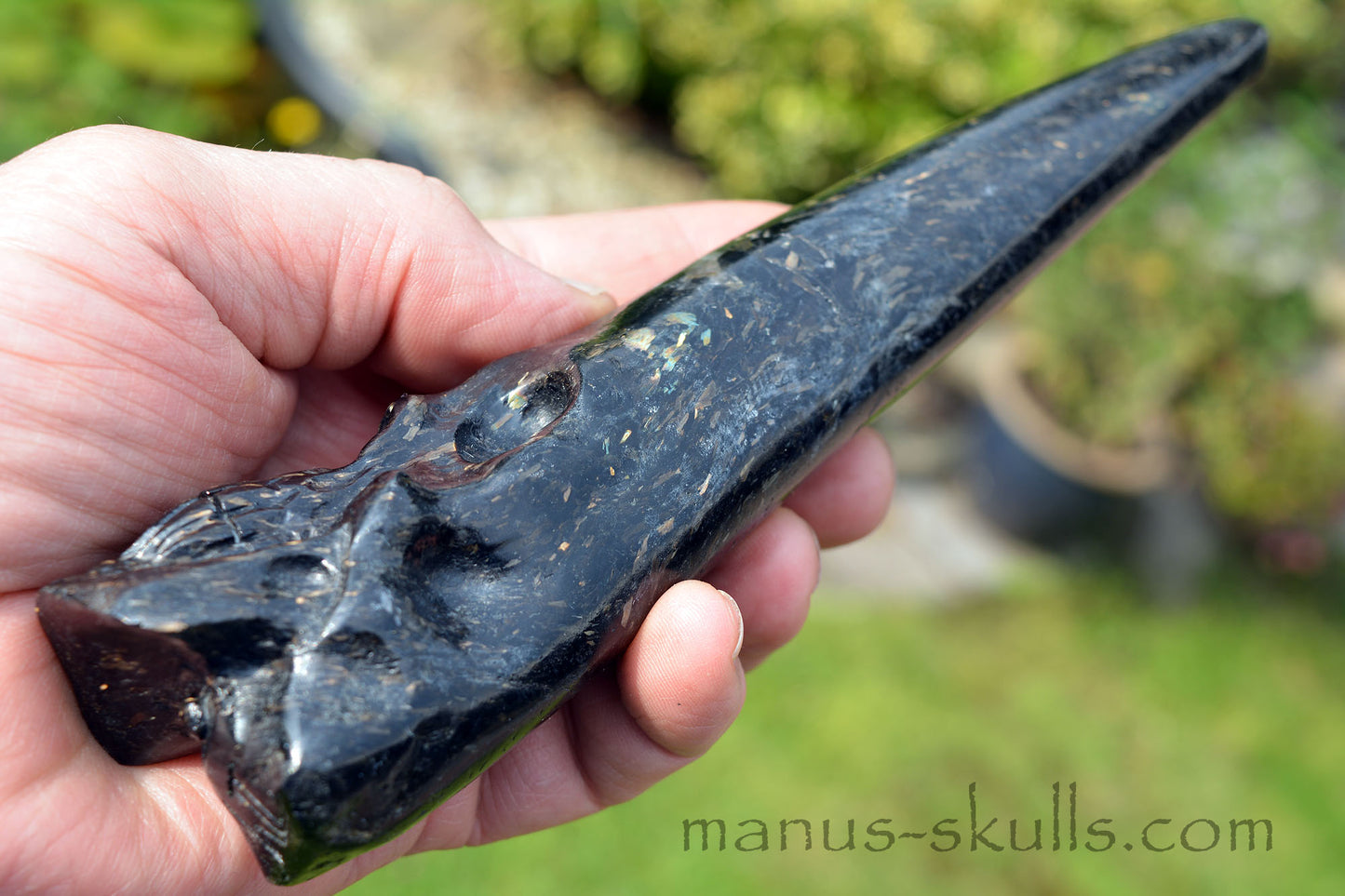 Nuummite Conehead Merlin Wand Skull .....