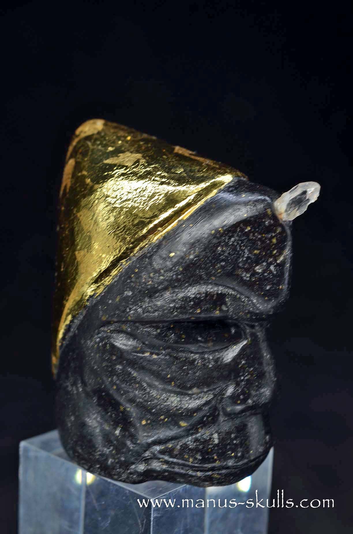 Manus skulls unique Crystal Carvings handmade skulls dragons pendants preseli bluestone tribals spiritual meaning wand Unicorn .. starlight being basalt gold leaf Herkimer diamond