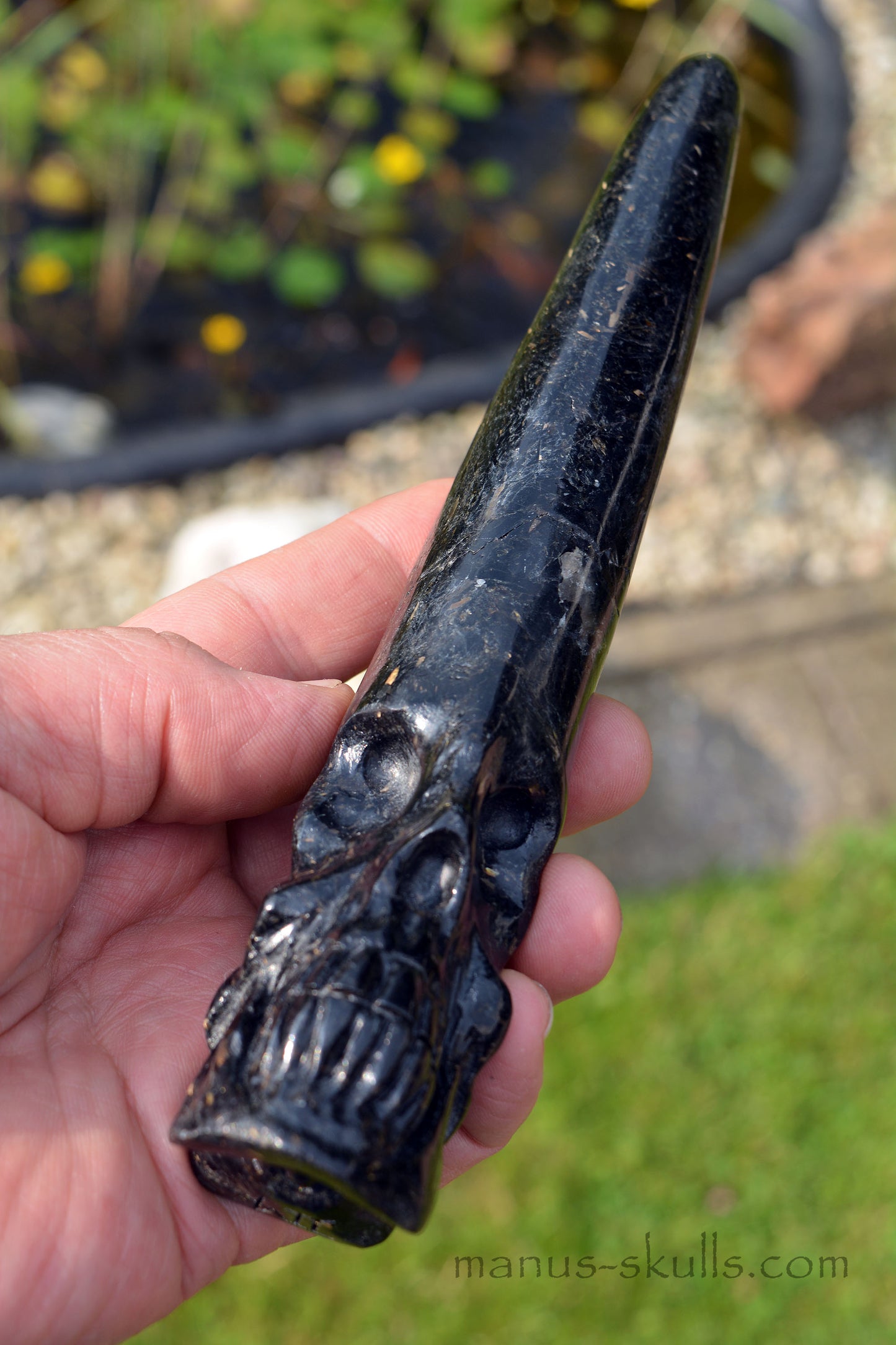 Nuummite Conehead Merlin Wand Skull .....