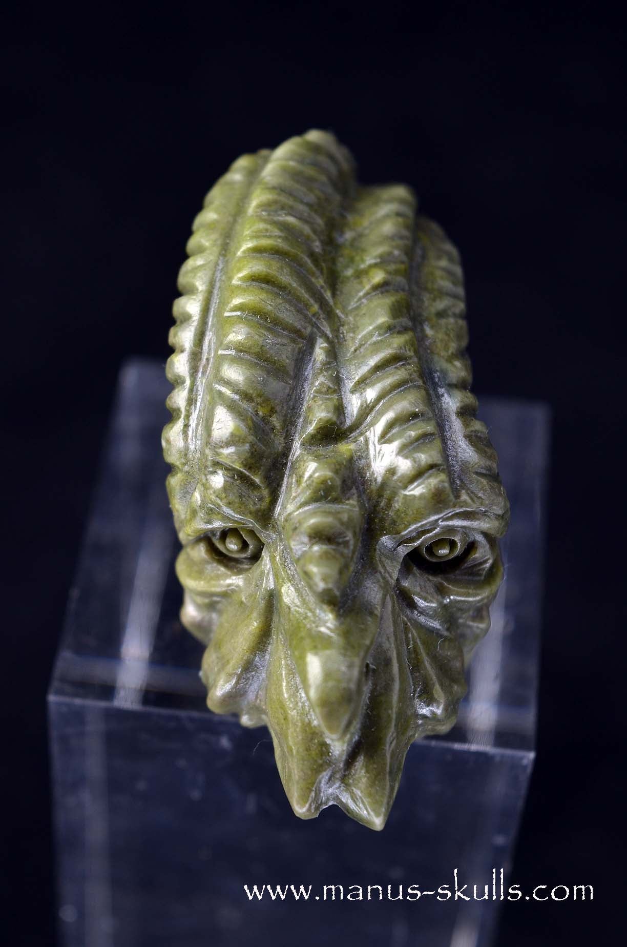 Manus skulls unique Crystal Carvings handmade skulls dragons pendants preseli bluestone tribals spiritual meaning wand Unicorn ..  greenlandite