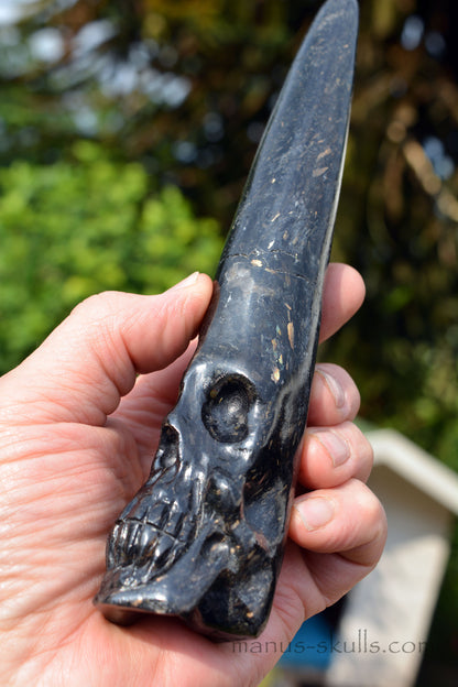 Nuummite Conehead Merlin Wand Skull .....