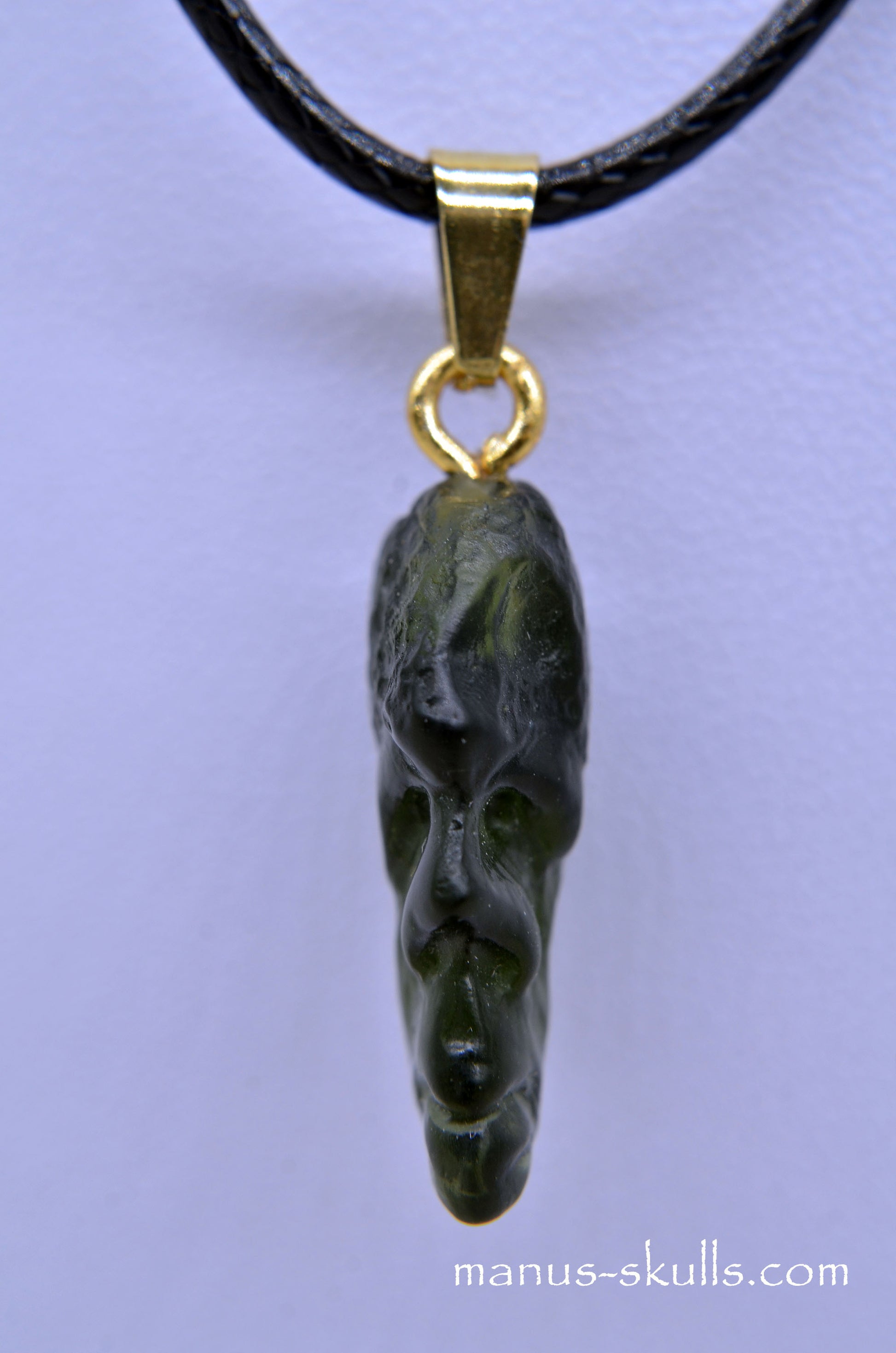 Moldavite Face Skull Manus Pendant