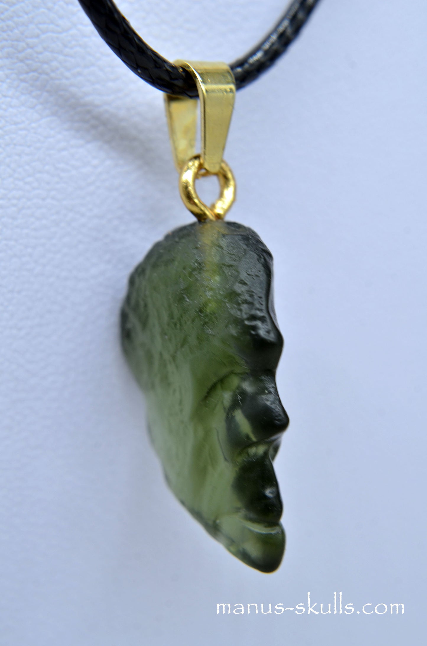 Moldavite Face Skull Manus Pendant