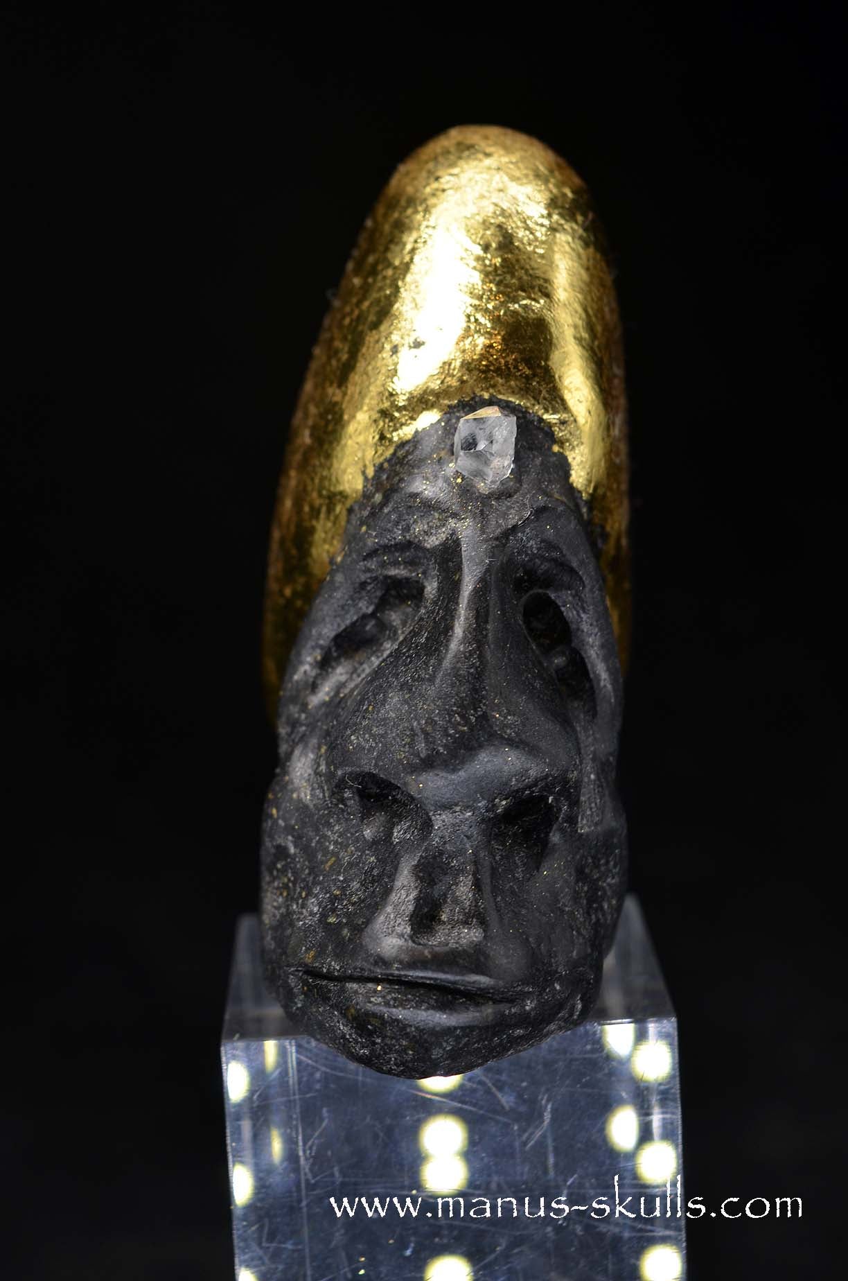 Manus skulls unique Crystal Carvings handmade skulls dragons pendants preseli bluestone tribals spiritual meaning wand Unicorn .. starlight being basalt gold leaf Herkimer diamond