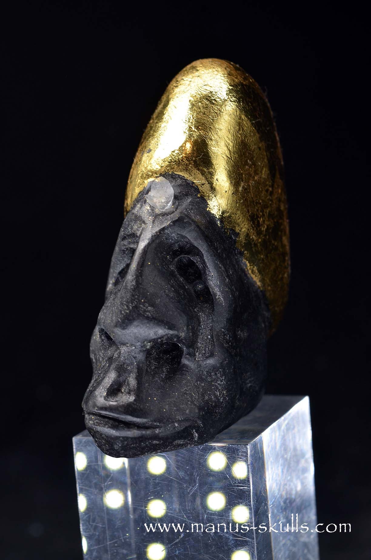 Manus skulls unique Crystal Carvings handmade skulls dragons pendants preseli bluestone tribals spiritual meaning wand Unicorn .. starlight being basalt gold leaf Herkimer diamond