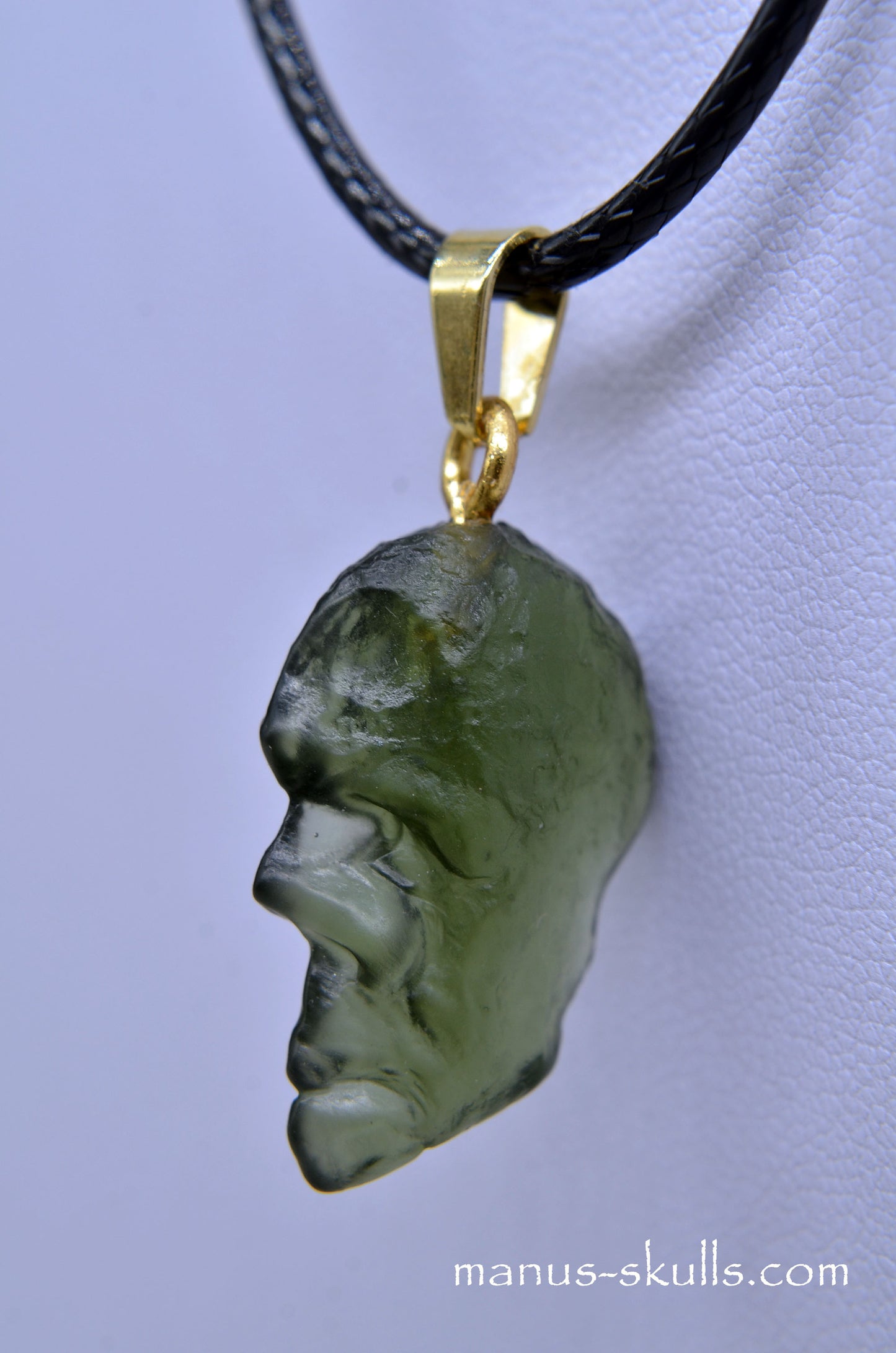 Moldavite Face Skull Manus Pendant