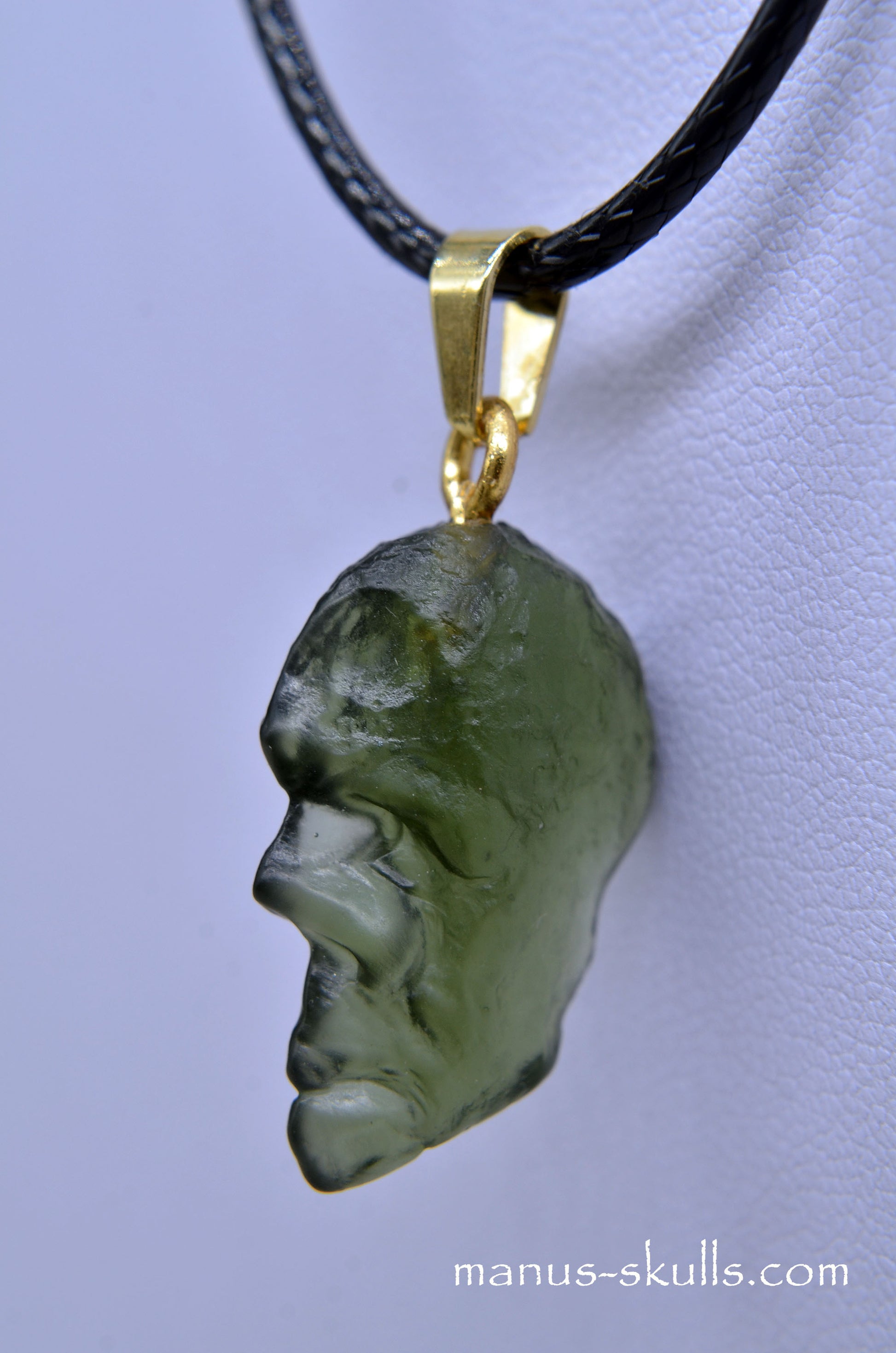 Moldavite Face Skull Manus Pendant