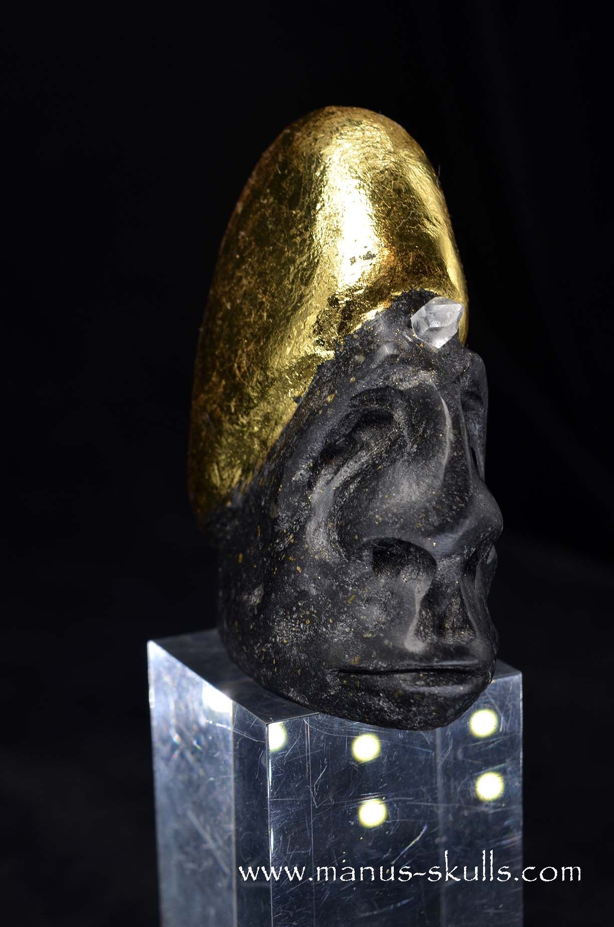 Manus skulls unique Crystal Carvings handmade skulls dragons pendants preseli bluestone tribals spiritual meaning wand Unicorn .. starlight being basalt gold leaf Herkimer diamond