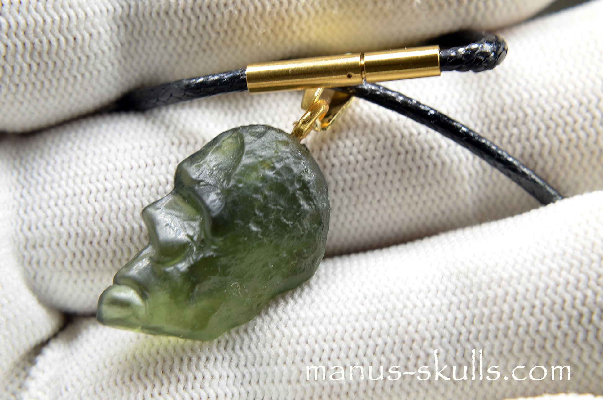 Moldavite Face Skull Manus Pendant