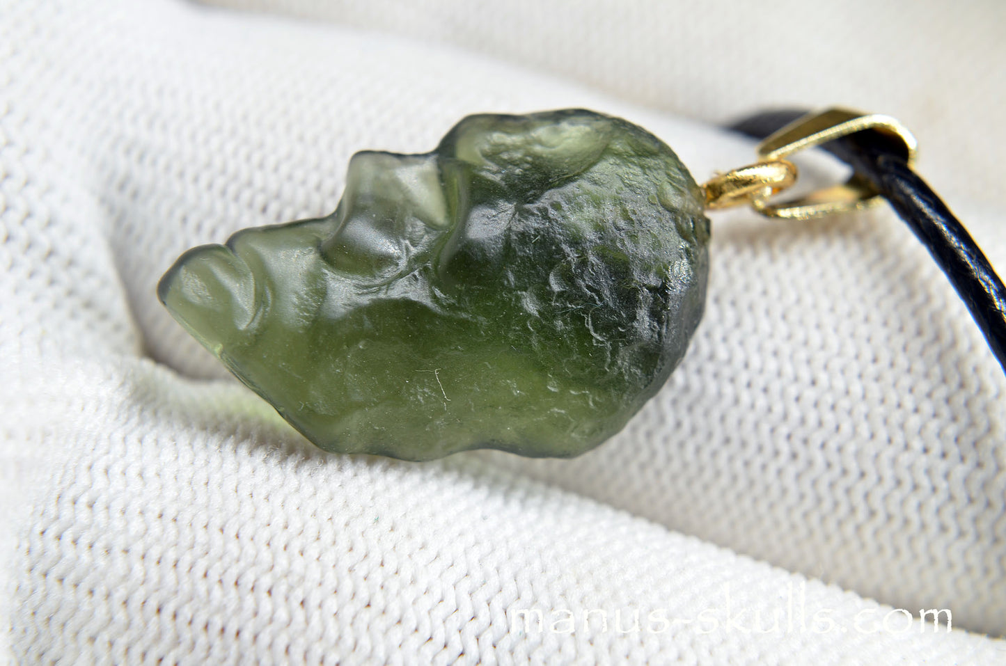 Moldavite Face Skull Manus Pendant