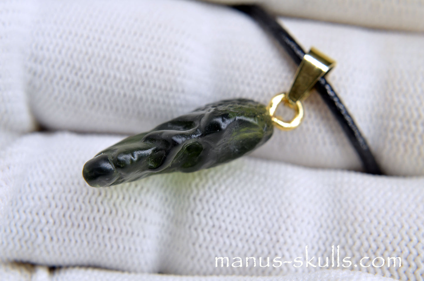 Moldavite Face Skull Pendant