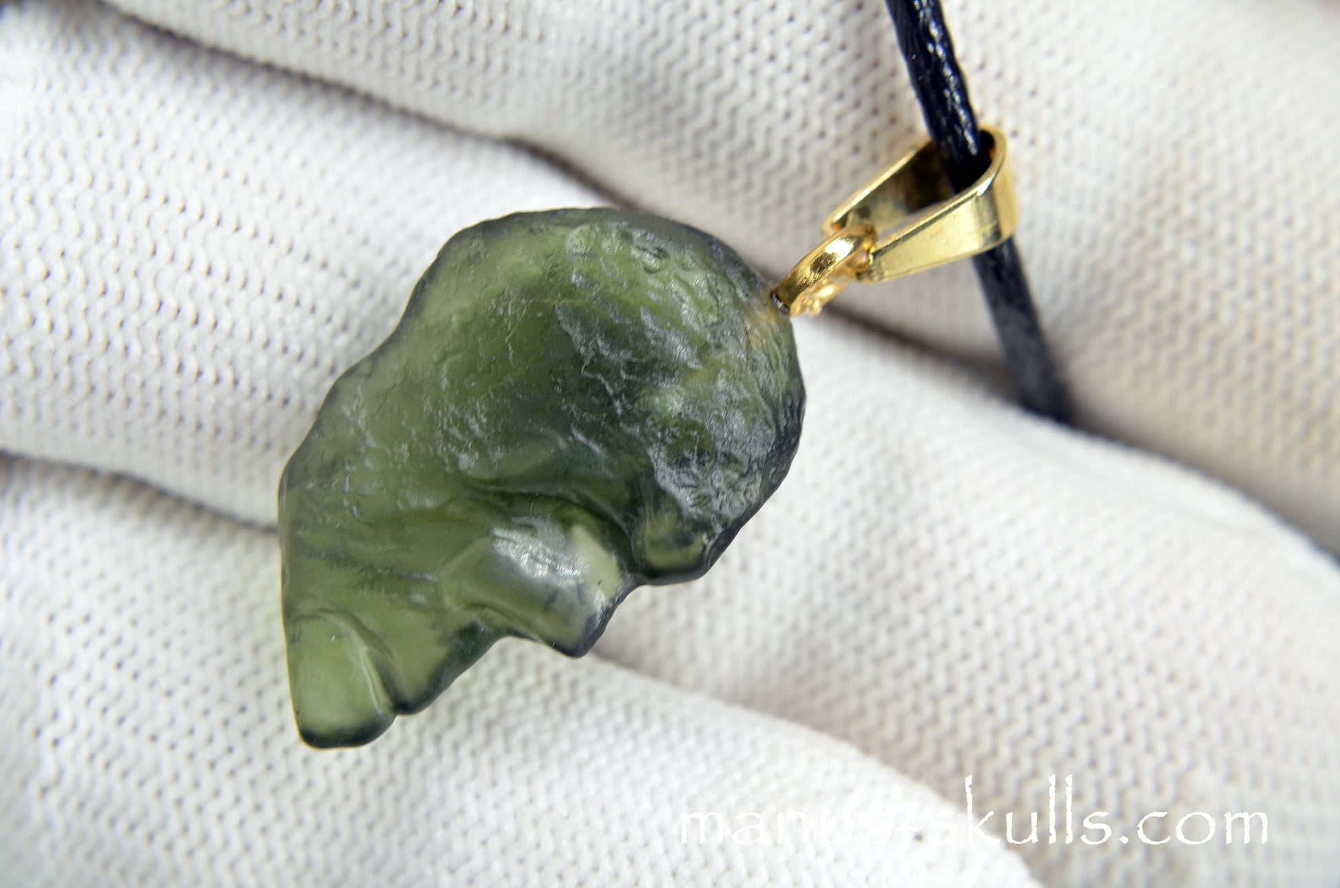 Moldavite Face Skull Manus Pendant