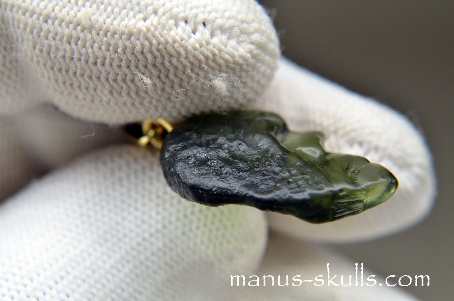 Moldavite Face Skull Pendant