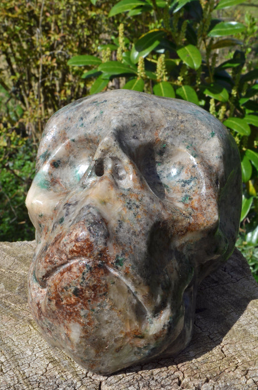 Manus skulls unique Crystal Carvings handmade skulls dragons pendants preseli bluestone tribals spiritual meaning wand Unicorn .. Fluorite in Barite and Pyrite