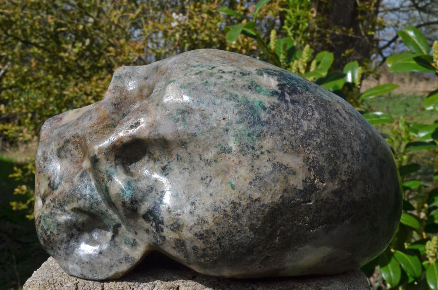 Large Fluorite in Barite and Pyrite, Toothless Skull