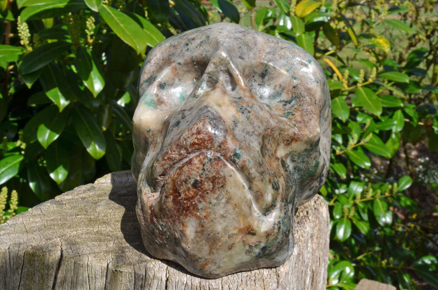 Large Fluorite in Barite and Pyrite, Toothless Skull