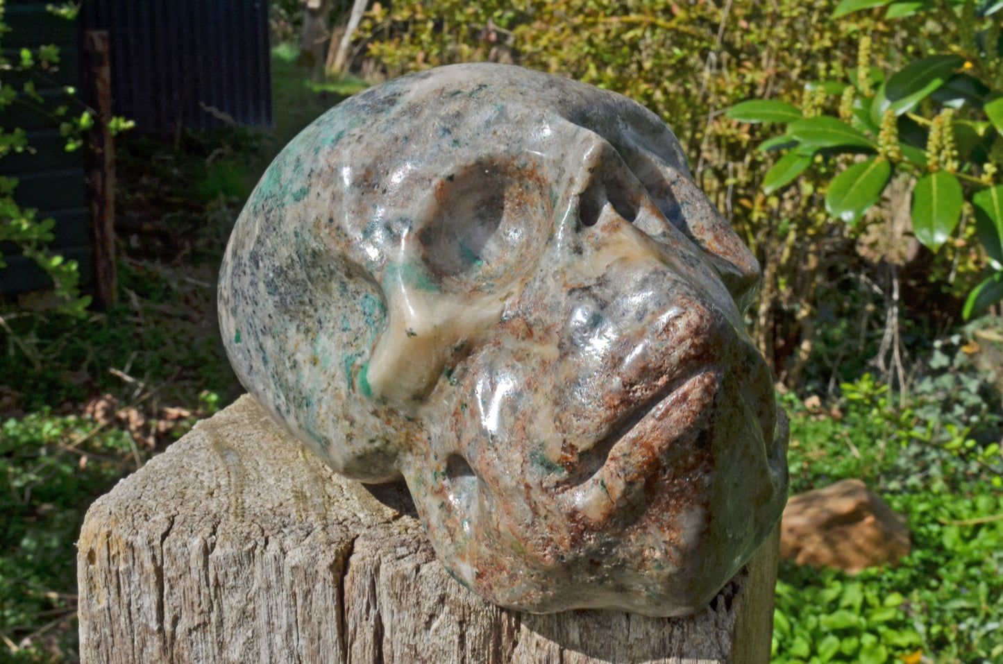 Large Fluorite in Barite and Pyrite, Toothless Skull