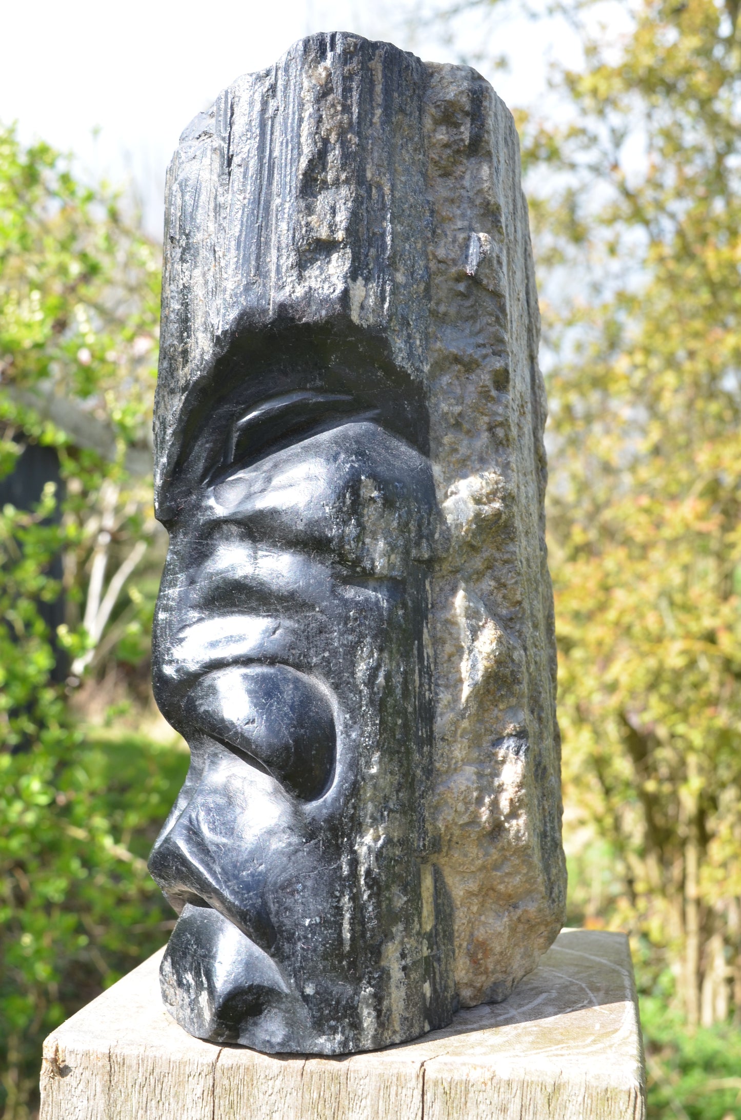 Large Black Tourmaline Tribal Statue.