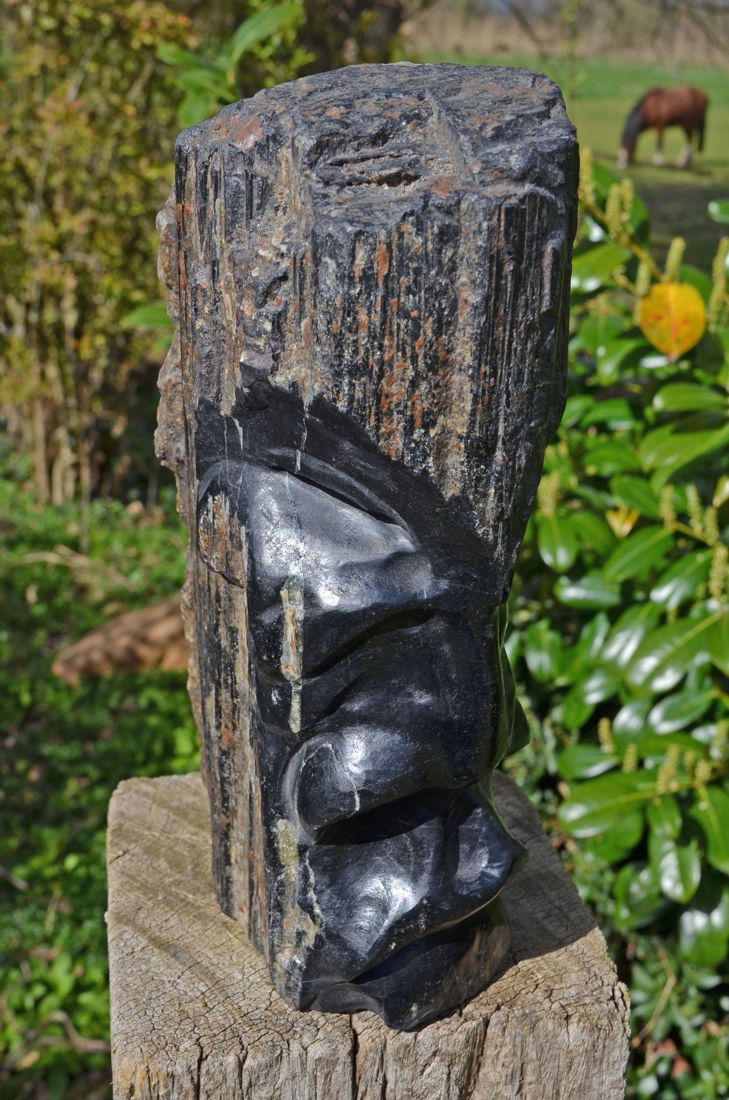 Large Black Tourmaline Tribal Statue.