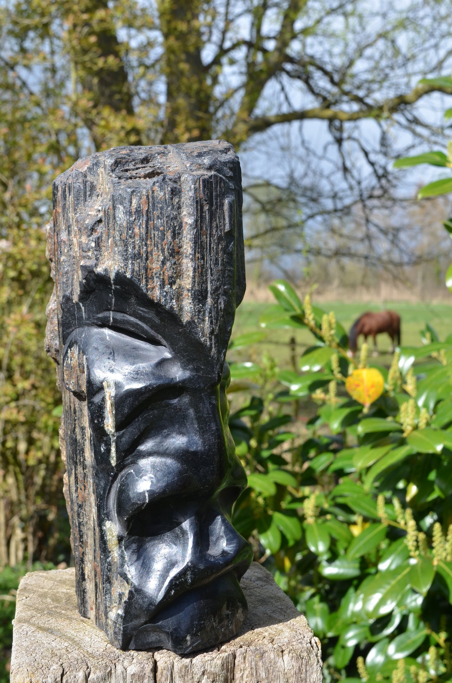 Large Black Tourmaline Tribal Statue.