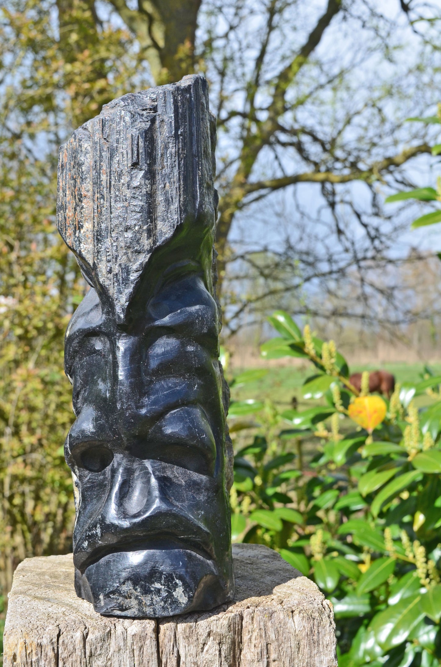 Large Black Tourmaline Tribal Statue.